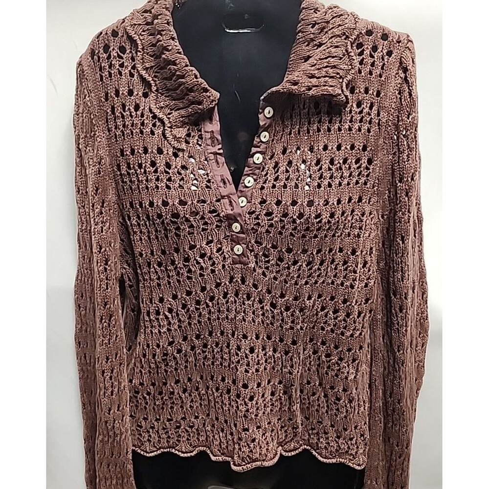 Free People Movement Pointelle Pullover Bell Sleeves Chickory Coffee Brown Sz M